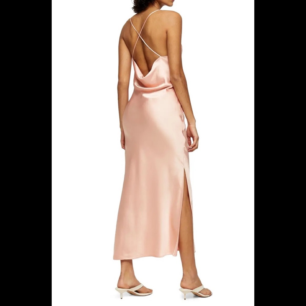 Topshop Cowl Back Satin Slip Dress in Blush